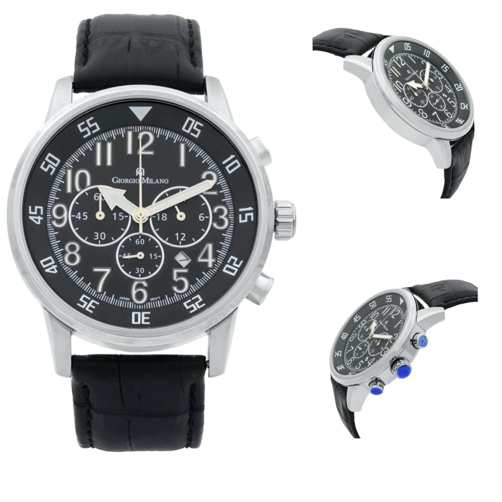 GIORGIO MILANO STAINLESS STEEL CHRONOGRAPH BLACK DIAL QUARTZ WATCH GM853SLBK